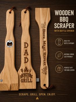 Wooden BBQ Scraper with Bottle Opener
Handcrafted wooden BBQ scraper with built-in bottle opener &mdash; the perfect tool for every grill lover.
Made from natural wood with a comfortable grip, ideal for cleaning grills, outdoor cooking, camping, and BBQ parties.
✔ Natural wood
✔ Built-in bottle opener
✔ Personalized engraving available
✔ Perfect BBQ gift
Scrape. Grill. Open. Enjoy.