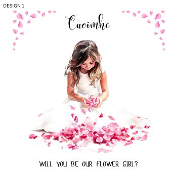 Celebrate your special day with this charming &ldquo;Will You Be My Flower Girl?&rdquo; card featuring adorable flower girl clipart surrounded by delicate flower petals with a subtle hint of glitter for an extra touch of sparkle. Designed with soft floral details and whimsical elegance, this sweet keepsake is the perfect way to invite your little one to be part of your wedding celebration. Ideal for proposal boxes, bridal party gifts, or memorable photo moments, the card beautifully blends playful charm with graceful shimmer. ✨🌸