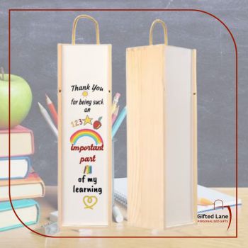 Say thanks to your school teacher with a Personalised Teachers Thank You Wine Box is a personalised gift and a keepsake. It can be personalised with any picture or text and message on them. Another special personalised gift from Gifted Lane. Check out our store today and view our full range of personalised gifts from Gifted Lane. Remember a personalised gift from Gifted Lane is always a special gift.