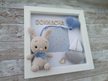 This handmade personalized photo frame will be a perfect gift for a newborn baby.
You only insert your baby&rsquo;s favorite picture and it will be a nice addition to the nursery room.
&nbsp;
The details are crochet from cotton and stuffed with soft toy filling.
Please message me if you want to make a Photo Frame&nbsp; in your own colors.
&nbsp;
Frame&rsquo;s overall size is: 9x9inches /23x23cm
&nbsp;
When you order, please write the baby&rsquo;s name or text you want on your frame.
We can change the arrangement of details for a better look.
If you prefer any other colors, please feel free to text me and I will be happy to help.
Real colors may differ slightly from their appearance on your display.
&nbsp;