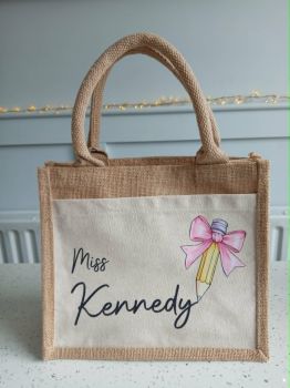 Personalised Teacher Jute Mini Tote Bag