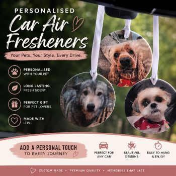 Personalised car freshener by Cottonhound . Free postage in Ireland.