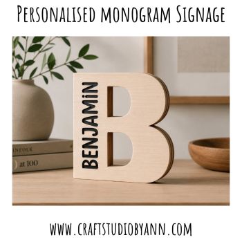 Personalised wooden initial sign featuring your chosen name. Perfect for kids' bedrooms, nurseries, playrooms, and home d&eacute;cor. Handmade in Ireland and makes a beautiful gift for birthdays, new babies, housewarmings, and special occasions.