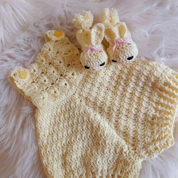 Handmade crochet baby cardigan and bunny booties 🐰💛 Perfect newborn gift. Soft baby-friendly yarn. Made in Ireland. Nationwide postage available.