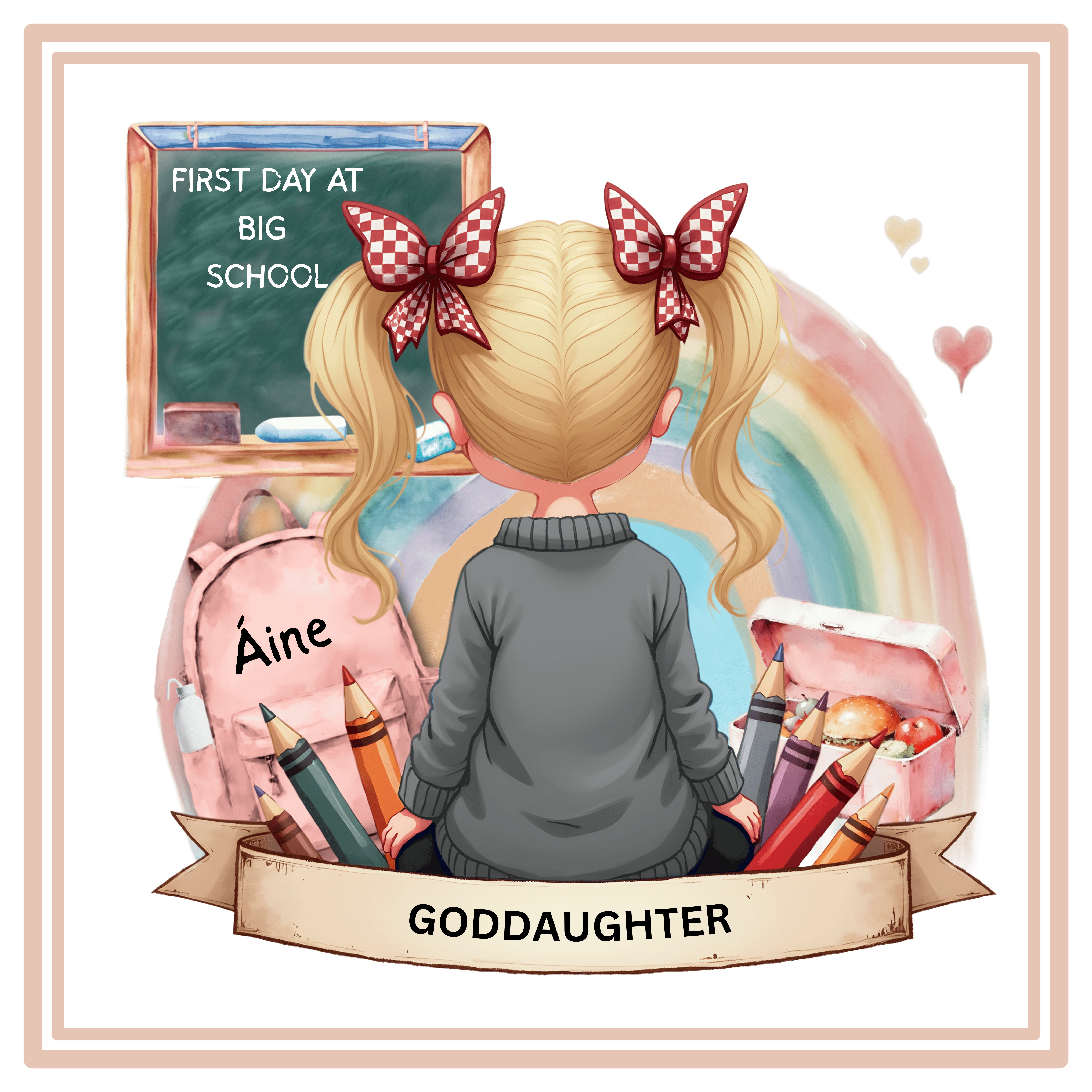 Personalised First Day at School Card &ndash; For Boys &amp; Girls
Celebrate one of life&rsquo;s biggest milestones with a keepsake card created especially for their very first day at school.
Each card is personalised with your child&rsquo;s&nbsp;name,&nbsp;hair colour, and&nbsp;school uniform jumper colour, making it a unique reminder of a special moment they&rsquo;ll always look back on.
Whether it&rsquo;s for a&nbsp;grandchild, godchild, niece, nephew, son, daughter, or someone special, this thoughtful personalised card captures the excitement, pride, and memories of starting school.
A beautiful keepsake to treasure for years to come and make their first day one to remember always.
Personalisation includes:&bull; Child&rsquo;s name&bull; Hair colour&bull; Uniform jumper colour
Perfect for boys and girls starting their school journey.