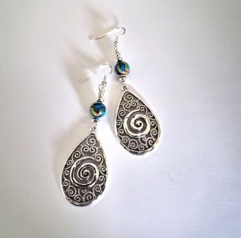 Gorgeous handmade earrings, created with antique silver tone drops and beautiful marbled beads, great for gifting or a personal treat!&nbsp;&nbsp;free shipping!