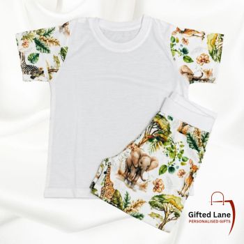 Get ready for the Summer with Personalised Childrens Safari Themed Shorts/T-shirt Set from Gifted Lane. Created with a Safari themed matching tshirt and shorts set, and can be personalised with any picture or text on them. Another special personalised gift from Gifted Lane.