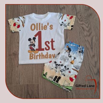 Get ready for Summer with our Personalised Childrens Mickey Mouse Shorts/T-shirt Set from Gifted Lane. Created with a Mickey Mouse Themed matching tshirt and shorts set which can be personalised with any picture or text on the tshirt. Another special personalised gift from Gifted Lane.