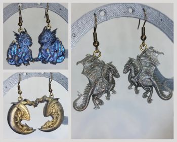 Bring a touch of fantasy to your style with these stunning dragon dangle earrings.&nbsp;
Each pair features intricately designed resin dragons in a variety of poses&mdash;standing proudly, soaring in flight, or peacefully resting on a crescent moon.&nbsp;
These unique designs capture the magic and mystery of mythical creatures, making them a perfect statement accessory.
✨Allow for some color difference