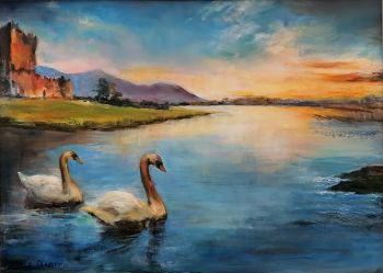 Painting of Ross Castle, Killarney National Park in warm evening light.
Oil on 30 x 40 cm canvas.&nbsp;
Professionally framed in white. measures 45 x 55cm
&nbsp;