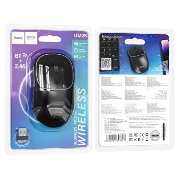 The ultimate setup flexibility! The Hoco GM25 Royal Dual-Mode Wireless Mouse features both 2.4GHz wireless and Bluetooth (v3.0 / v5.2) connectivity, allowing you to connect seamlessly to laptops, tablets, and smartphones without lag. With an ergonomic, lightweight design, adjustable DPI up to 1600, and standard AA battery power, it is the perfect companion for home, office, or travel.