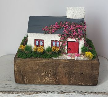 Unique handcrafted miniature Irish wooden cottage, made from reclaimed wood, perfect for any shelfs1 10/7/9 cm.