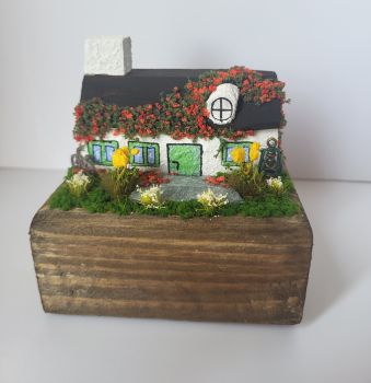Beautiful, one-of-a-kind miniature Irish old cottage made from reclaimed wood and painted with acrylic color, perfect, unique gift!