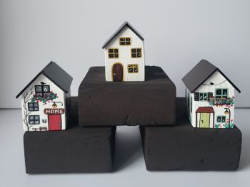 One-of-a-kind handcrafted miniature houses, hand-painted and varnished, are perfect for any shelf or desk ! Approx. 4/4.5/6 cm!