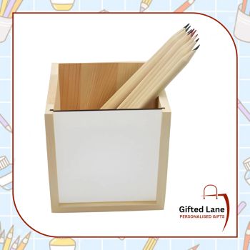 Keep your pencils, pens and supplies tidy with a Personalised Wooden Pencil Pot from Gifted Lane. Our Pencil Pots can be personalised with any pictures or text on them. Another special personalised gift from Gifted Lane. Check out our store today and view our full range of personalised gifts from Gifted Lane. Remember a personalised gift from Gifted Lane is always a special gift