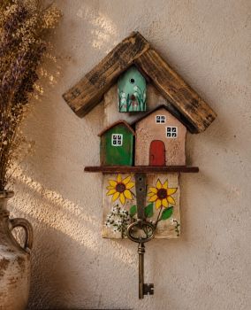 One-of-a-kind handcrafted wooden key holder with 1 hook, perfect for every home or for a special gift! 18.5/4/10 cm