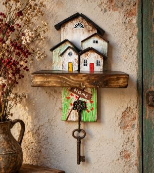 One-of-a-kind handcrafted wooden key holder with 1 hook, hand-painted with acrylic and varnish, is perfect for every entryway or for a perfect rustic gift! 22/9/15 cm!