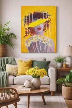 Bring bold , contemporary energy into your space with this stunning multi-layered portrait! Hand-painted with acrylic is perfect for any space! 60/50 cm!