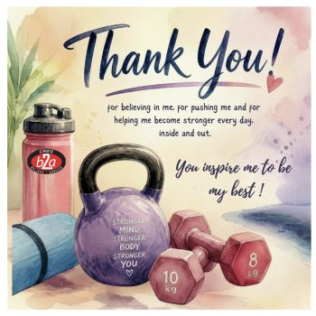 Inspirational Thank You Personal Trainer Card | Personalised Gym Thank You Card
Show your appreciation to the personal trainer, coach, or gym that has inspired and supported your fitness journey with this unique personalised keepsake card.
Featuring an inspirational fitness-themed design, this luxury&nbsp;6x6" linen card&nbsp;can be personalised with the&nbsp;gym's logo displayed on the water bottle, making it a thoughtful and memorable thank you gift. Whether it's for reaching a fitness milestone, completing a programme, or simply saying thanks for the motivation and encouragement, this deluxe card is a wonderful keepsake they'll treasure.
Features:


Premium 6x6" luxury linen cardstock


Deluxe quality finish

&nbsp;

Option to include your gym's logo on the water bottle


Inspirational fitness-themed design


A unique keepsake to thank a personal trainer, fitness coach, or gym instructor


Perfect for birthdays, leaving gifts, achievement celebrations, or simply saying "thank you"


A meaningful way to recognise the dedication, encouragement, and motivation that helped you become stronger, healthier, and more confident.