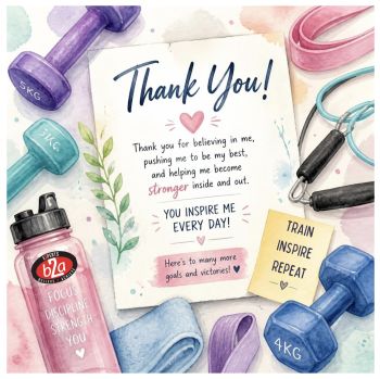 Inspirational Thank You Personal Trainer Card | Personalised Gym Thank You Card
Show your appreciation to the personal trainer, coach, or gym that has inspired and supported your fitness journey with this unique personalised keepsake card.
Featuring an inspirational fitness-themed design, this luxury&nbsp;6x6" linen card&nbsp;can be personalised with the&nbsp;gym's logo displayed on the water bottle, making it a thoughtful and memorable thank you gift. Whether it's for reaching a fitness milestone, completing a programme, or simply saying thanks for the motivation and encouragement, this deluxe card is a wonderful keepsake they'll treasure.
Features:


Premium 6x6" luxury linen cardstock


Deluxe quality finish

&nbsp;

Option to include your gym's logo on the water bottle


Inspirational fitness-themed design


A unique keepsake to thank a personal trainer, fitness coach, or gym instructor


Perfect for birthdays, leaving gifts, achievement celebrations, or simply saying "thank you"


A meaningful way to recognise the dedication, encouragement, and motivation that helped you become stronger, healthier, and more confident.