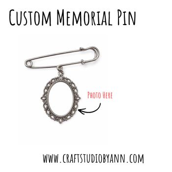 Carry the memory of a loved one with you on your wedding day with a personalised memorial photo pin. Custom made using your favourite photo, this elegant keepsake is perfect for bouquets, lapels, dresses, or other special wedding tributes. Crafted in Ireland.