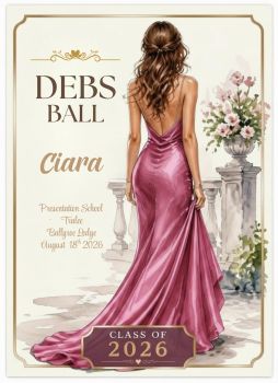 Personalised Debs Ball Keepsake Card
Celebrate one of life's most memorable milestones with a beautifully personalised Debs Ball keepsake card. Designed to capture the excitement and elegance of this special occasion, this luxury&nbsp;C5 deluxe linen card&nbsp;is a thoughtful keepsake that will be treasured for years to come.
Each card is individually customised with the graduate's&nbsp;name,&nbsp;school,&nbsp;Debs Ball venue, and event details, making it a truly unique reminder of an unforgettable evening. Personalise the illustration by choosing the&nbsp;hairstyle,&nbsp;hair colour, and&nbsp;dress colour&nbsp;to create a card that perfectly reflects the recipient.
Printed on premium&nbsp;C5 luxury linen cardstock&nbsp;with elegant detailing, this sophisticated card is the perfect way to celebrate a magical Debs night and create a lasting memory of this once-in-a-lifetime event.
Features:

Luxury C5 deluxe linen cardstock
Personalised with name, school, Debs Ball venue and event details
Customisable hairstyle, hair colour and dress colour
Elegant, classy keepsake design
A unique and thoughtful gift to remember a very special occasion
