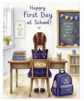 Celebrate Their Very First Day at School!
Capture the excitement of this unforgettable milestone with a beautifully personalized keepsake card, designed to be treasured for years to come.
Printed on premium&nbsp;6x6-inch luxury linen card stock, this deluxe-quality card is fully customized with your child's&nbsp;hair colour and hairstyle, making it a truly unique gift. Personalize it with your child's&nbsp;name&nbsp;and&nbsp;the year&nbsp;to create a lasting reminder of their special first day at school.
Perfect for celebrating a brand-new adventure, this thoughtful keepsake is a wonderful gift for children starting school and a cherished memory for parents to look back on for years to come.
Product Features:

Premium 6x6-inch deluxe linen card stock
Personalized with your child's name and year
Customize hair colour and hairstyle
High-quality keepsake card
A special way to remember their first day at school
