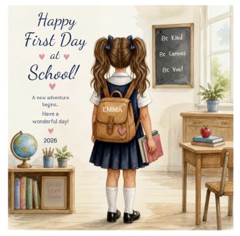 Celebrate Their Very First Day at School!
Capture the excitement of this unforgettable milestone with a beautifully personalized keepsake card, designed to be treasured for years to come.
Printed on premium&nbsp;6x6-inch luxury linen card stock, this deluxe-quality card is fully customized with your child's&nbsp;hair colour and hairstyle, making it a truly unique gift. Personalize it with your child's&nbsp;name&nbsp;and&nbsp;the year&nbsp;to create a lasting reminder of their special first day at school.
Perfect for celebrating a brand-new adventure, this thoughtful keepsake is a wonderful gift for children starting school and a cherished memory for parents to look back on for years to come.
Product Features:

Premium 6x6-inch deluxe linen card stock
Personalized with your child's name and year
Customize hair colour and hairstyle
High-quality keepsake card
A special way to remember their first day at school
