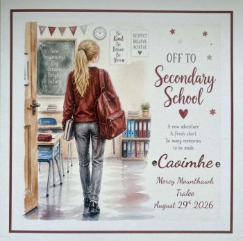 Celebrate the exciting journey into secondary school with a beautifully personalized keepsake card that captures this unforgettable milestone.
Crafted from premium&nbsp;6x6-inch deluxe linen card stock, this high-quality card is customized to create a truly special keepsake. Personalize it with the child's&nbsp;name,&nbsp;new school, and&nbsp;date, while also choosing their&nbsp;hair colour,&nbsp;hairstyle, and&nbsp;jumper colour&nbsp;to perfectly reflect their unique look.
Whether it's for a son, daughter, grandchild, niece, nephew, or friend, this thoughtful card is a wonderful way to mark the beginning of a new chapter. A meaningful keepsake to treasure for years to come, it makes a unique gift that celebrates confidence, new friendships, and exciting opportunities ahead.
Product Features:

Premium 6x6-inch deluxe linen card stock
Personalized with name, new school, and date
Customize hair colour and hairstyle
Choice of jumper colour
Unique, handcrafted keepsake card
Perfect for celebrating the first day of secondary school
A lasting reminder of this special milestone
