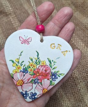 Handmade Clay heart ornament Gr&aacute;( - meaning 'love' in Irish)
