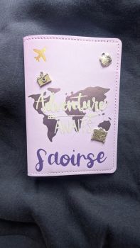 Travel in style with a personalised passport holder featuring our Adventure Awaits design. Handmade with a passport pocket, card slot and optional name personalisation, it's the perfect gift for holidays, honeymoons and travel lovers.