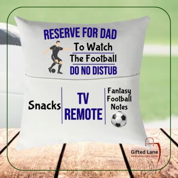 Check out our Football Themed Cushions from Gifted Lane. These cushions come with a pocket to store your TV remote, glasses or your favourite rugby book,&nbsp; fantasy football notes or match treats and can personalised with any pictures or text on it. They are the perfect present for the Football enthusiat.