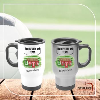 Check out our Football Themed Travel Mugs from Gifted Lane. The mug can personalised with the design shown but can be personalised further with any pictures or text on it and are available in either a white or silver Travel Mug. They are the perfect present for the Football enthusiast or even just for a treat for yourself to sit back with a cuppa and enjoy the Football match. Another special personalised gift from Gifted Lane.