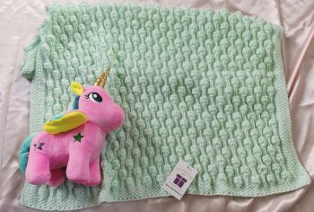 Mint green hand-knit super soft baby blanket