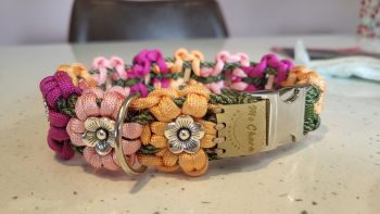 This Braided Paracord Dog Collar is 3.5cm wide with an adjustable adapter or buckle.
It is absolutely beautiful and a real eye-catcher.
*** Fully Customisable, You choose Colours, Size and Buckle Fastening ***
Handmade by Mo Chara Collars