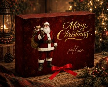 Personalised Christmas Santa Giftbox / Xmas Eve Box
Fillable treat box perfect for making any gift special and ideal for Christmas Eve treat / Gifts
High quality print with luxury double faced red satin ribbon.
Box measures 31x25x12cm. Personalised with a name in a choice of colour vinyl.
Shipped flat.
Boxes will ship from end of August onwards