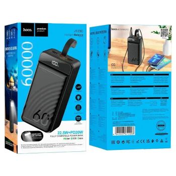 Power up with the Hoco J123C (22.5W+PD20W) Fully Compatible Power Bank with Digital Display (60000mAh). With such a large capacity, this power bank is the perfect tool for those long trips, overnight stays and camping excursions. The built-in LED light makes it perfect for those times when you require a portable light and power bank all in one place. Get online today and bring this into your life so you can power your way through the day.