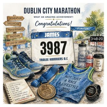 Dublin City Marathon &ndash; A Finish Line to Remember 🏅
Celebrate an incredible personal achievement with this&nbsp;exclusive, bespoke personalised marathon card, perfect for the Dublin City Marathon or any other marathon of your choice.
Beautifully crafted on&nbsp;6x6 luxury hammered card stock, this unique card is personalised with the runner&rsquo;s&nbsp;name, bib number, finishing time, running club and year&nbsp;&mdash; a thoughtful way to recognise the dedication, determination and hard work behind every mile.
🎨&nbsp;Available in two colours: Blue and Orange.&nbsp;Choose your preferred colour to create a personalised card that is extra special.
Don&rsquo;t know the bib number? No problem! This is entirely optional and can be replaced with the year, making your card just as special.
Exclusively made to order, each card is a one-of-a-kind keepsake, created to commemorate a remarkable achievement and treasure for years to come. More than just a card, it&rsquo;s a lasting memory of a moment worth celebrating &mdash; perfect for framing and displaying with pride.
🎁&nbsp;A unique personalised keepsake for a marathon runner &mdash; because every great achievement deserves to be remembered.
✨ Luxury hammered card stock &bull; Bespoke &bull; Personalised &bull; Exclusive &bull; Made with care