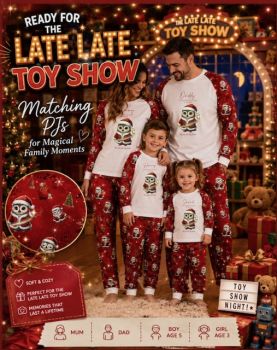 Toy Show Family Pyjamas
The biggest family night of the year deserves matching pyjamas.&nbsp;&nbsp;
Available in sizes babies all the way up to adult.&nbsp; Matching itmes also available such as treat boxes and fleecr blankets.
Made from 100% polyester with a matching Toy Show Print and personalised with a name
