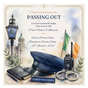 Welcome to the Force &ndash; Garda Card
A special&nbsp;Garda card&nbsp;designed to celebrate joining the force and marking a proud new chapter.
Beautifully crafted on &nbsp;7x7&nbsp;luxurious card stock, this&nbsp;bespoke and personalised keepsake card&nbsp;can be customised with their name and Garda details, making it a unique gift to remember this very special achievement.
A thoughtful keepsake to celebrate their hard work, dedication and&nbsp;welcome to the force!
