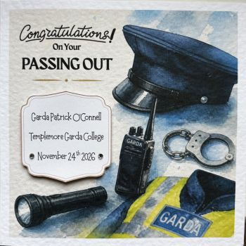 Welcome to the Force &ndash; Garda Card
A special&nbsp;Garda card&nbsp;designed to celebrate joining the force and marking a proud new chapter.
Beautifully crafted on&nbsp;luxurious 6x6 hammered card stock, this&nbsp;bespoke and personalised keepsake card&nbsp;can be customised with their name and Garda details, making it a unique gift to remember this very special achievement.
A thoughtful keepsake to celebrate their hard work, dedication and&nbsp;welcome to the force!