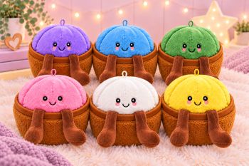 Soft Plush Dumplings with Plushie Basket
Meet our adorable Soft Plush Dumplings &ndash; super soft, cuddly and full of character!&nbsp;
Each dumpling features a cute smiling face, little dangling legs and a handy loop on top and personalised with a name.They come in a selection of gorgeous colours
Each set also comes with a soft plushie basket, perfect for storing and displaying your dumplings.
Product Details:

Large Aprox 25cm from head to toe
Made from super-soft plush polyester
Includes plushie basket
Available in a variety of bright colours
Soft, cuddly and lightweight
Adorable embroidered facial details
Personalised with a name in vinyl in matching colour

A fun and colourful addition to any plushie collection!
