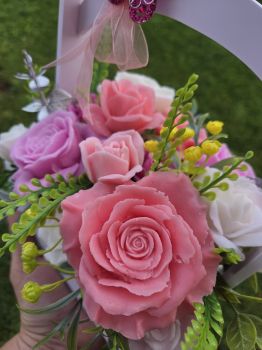 Handmade Scented Soap Flowers Nicely Decorated in a Beautiful Bouquet
Scent &ndash; Flower Garden
Soap flowers will delight you for a long time
Flowers can be used directly for their intended purpose
The soap bouquet will be wonderful interior decoration
A bouquet of soap flowers will surprise any woman
This is very unique and unexpected present
You can present a bouquet for any occasion