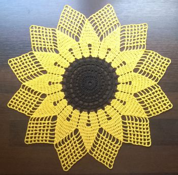 Shop this beautiful set of 2 hand-crocheted sunflower doilies by BusyCraftyMum. 100% cotton lace placemats proudly handmade in Dublin, Ireland.