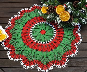Large 53cm Christmas Crochet Doily - Multicolored Red, Green, and White Holiday Table Decor by BusyCraftyMum