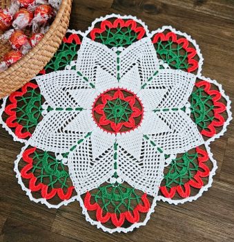 Add a touch of elegant craftsmanship to your festive celebrations with this beautiful, handmade 32cm crochet Christmas doily. ThreadEnvironment: Lovingly crafted in a strictly smoke-free home environment.