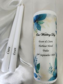 Navy decorative border unity candle set