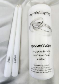 Platinum wedding ring unity candle set