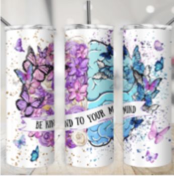 Be Kind to Your Mind 20oz Tumbler
Stay refreshed in style with this beautiful 20oz stainless steel tumbler, featuring a colourful butterfly-and-brain design and the uplifting message &ldquo;Be kind to your mind.&rdquo; Double-walled and designed to keep drinks hot for up to 5 hours or cold for over 12 hours, it comes complete with a coffee slide-top lid and reusable straw &mdash; perfect for home, work, commuting or simply taking a little positivity with you wherever you go.
&nbsp;