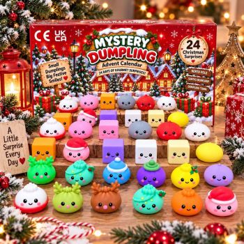 🎄🥟 Mystery Dumpling Advent Calendar &ndash; 24 Christmas Surprises! 🥟🎄
Make the countdown to Christmas&nbsp;extra exciting&nbsp;with our adorable&nbsp;Mystery Dumpling Advent Calendar!&nbsp;🎅✨
Behind each day is a&nbsp;cute mystery dumpling surprise, with a colourful mix of festive characters and designs to discover throughout December. Perfect for children who love collectibles, surprises and, of course, the&nbsp;Dumpling craze!&nbsp;🥟😍
Each calendar contains&nbsp;24 individual surprises, making every morning in the run-up to Christmas something to look forward to.
🎁&nbsp;Product Features:

🥟&nbsp;24 mystery dumpling surprises
🎄 A different surprise to discover each day
🌈 Mix of colours, characters &amp; festive designs
🎅 Christmas-themed presentation
🎁 Perfect Christmas gift or December countdown
⭐ Ideal for fans of our hugely popular Dumpling Plushies
❤️ Cute collectible characters to keep and play with after Christmas
🧪&nbsp;CE / UKCA tested &amp; EN71 certified
Box dimensions: 28*22*3.5cm
